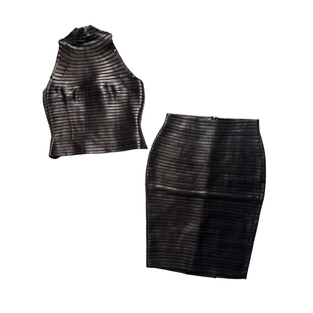 1999 massai leather top and skirt set